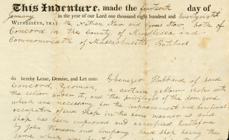 Lease, Nathan and Cyrus Stow to Ebenezer Hubbard, for yellow shop